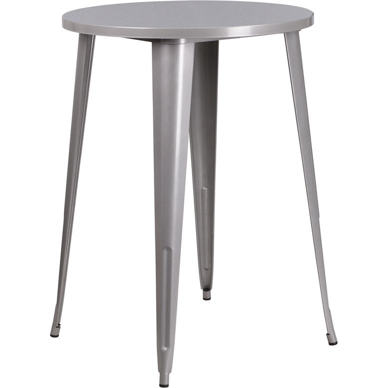  30'' Round Silver Metal Indoor-Outdoor Bar Height Table By Flash Furniture 