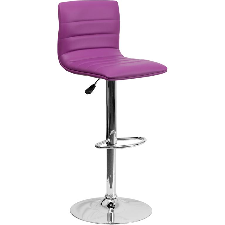  Modern Purple Vinyl Adjustable Bar Stool With Back, Counter Height Swivel Stool With Chrome Pedestal Base By Flash Furniture 