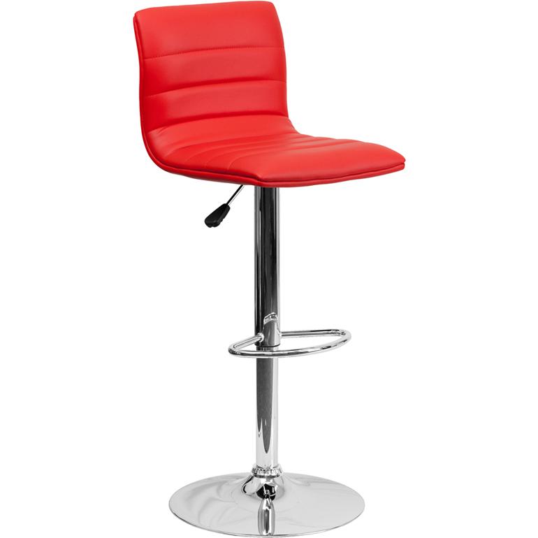  Modern Red Vinyl Adjustable Bar Stool With Back, Counter Height Swivel Stool With Chrome Pedestal Base By Flash Furniture 