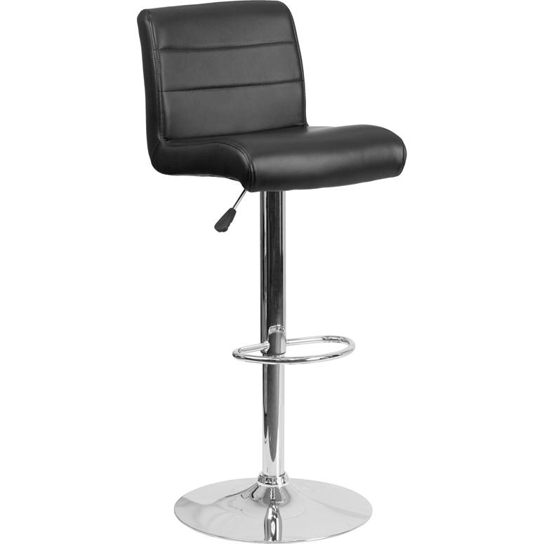  Contemporary Black Vinyl Adjustable Height Barstool With Rolled Seat And Chrome Base By Flash Furniture 