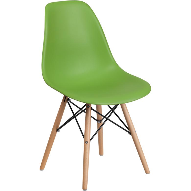  Elon Series Green Plastic Chair With Wooden Legs By Flash Furniture 