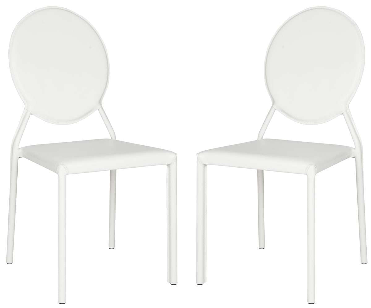  Safavieh Warner 37''H Round Back Leather Side Chair Set Of 2 - White 