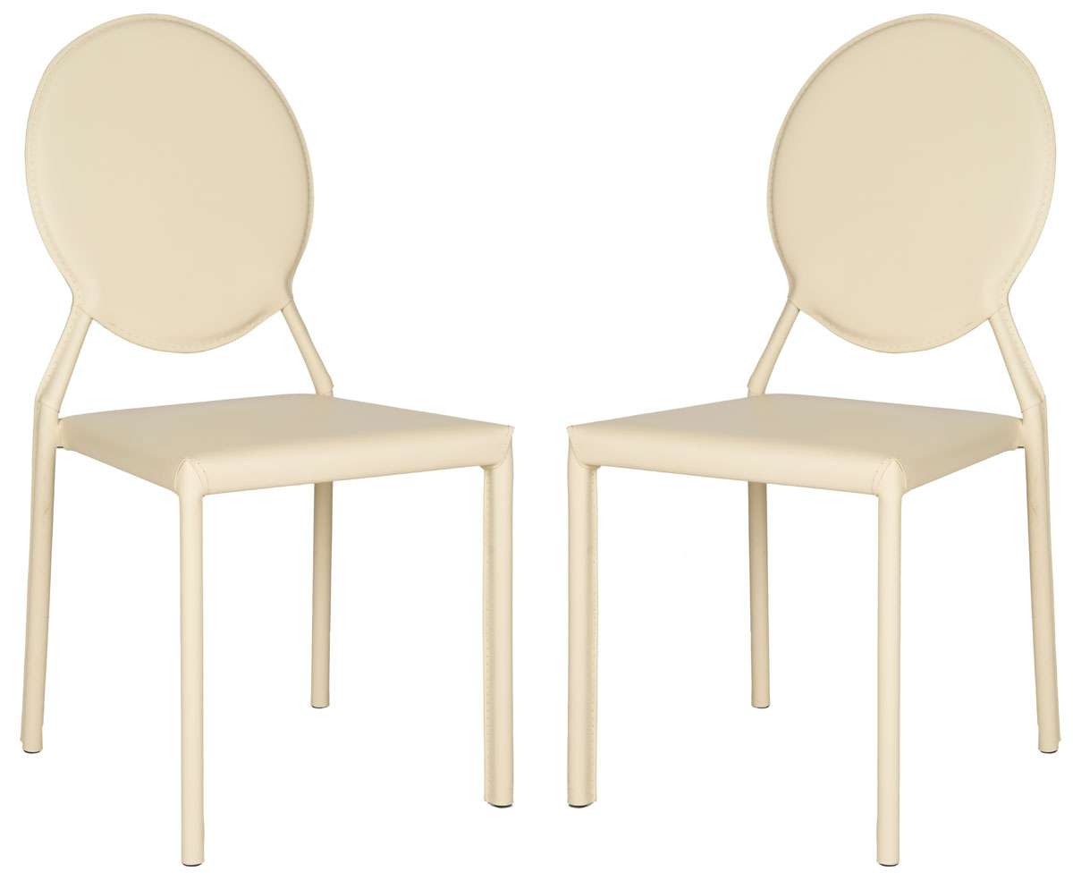  Safavieh Warner 37''H Round Back Leather Side Chair Set Of 2 - Butter Cream 