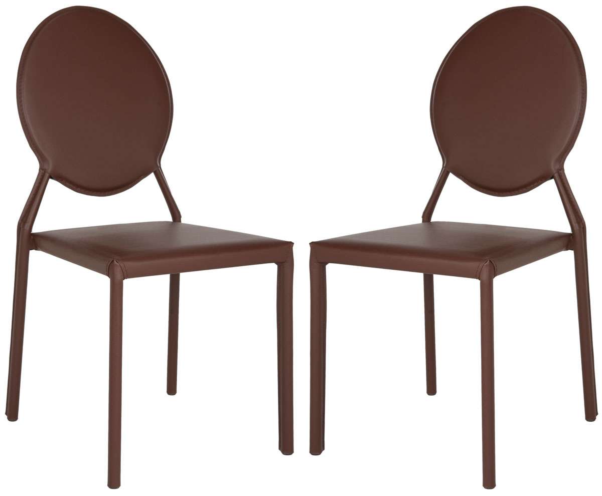  Safavieh Warner 37''H Round Back Leather Side Chair Set Of 2 - Brown 