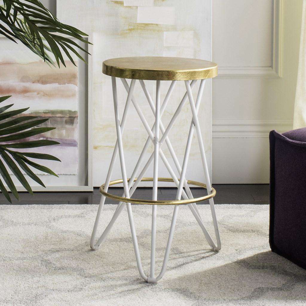  Safavieh Lorna Gold Leaf Counter Stool - White 