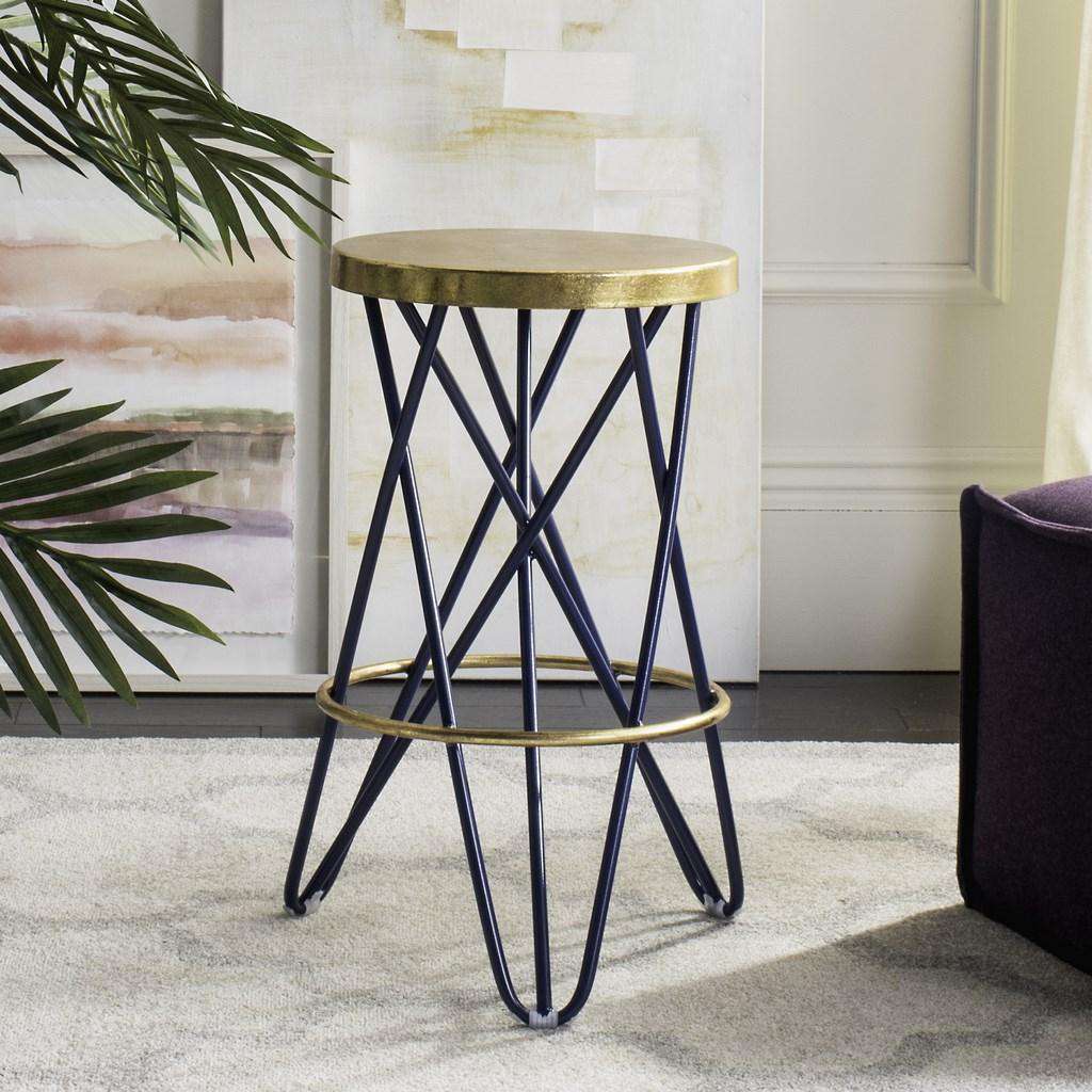  Safavieh Lorna Gold Leaf Counter Stool - Navy 