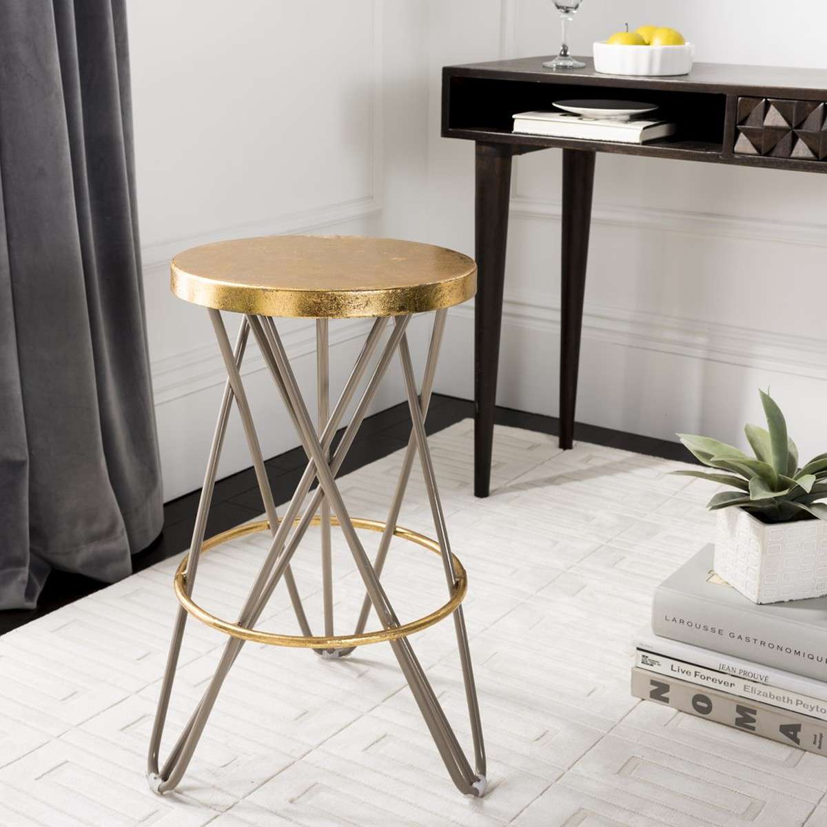  Safavieh Lorna Gold Leaf Counter Stool - Beige 