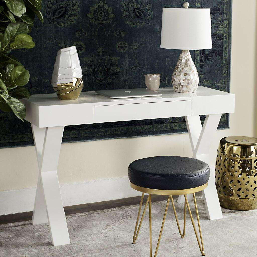  Safavieh Alessia Mid Century Lacquer One Drawer Vanity Desk - White 