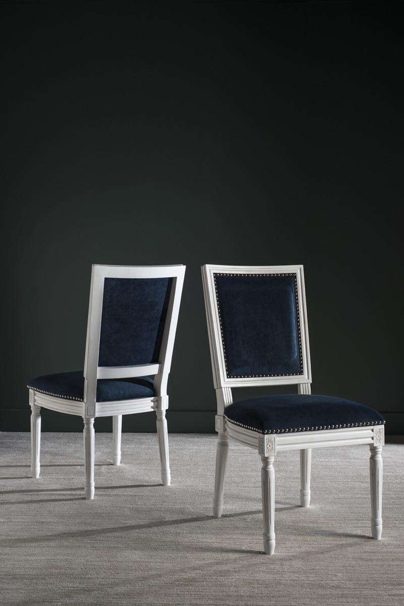  Safavieh Buchanan 19''H French Brasserie Velvet Rect Side Chair Set Of 2 - Silver Nail Heads Navy Velvet 