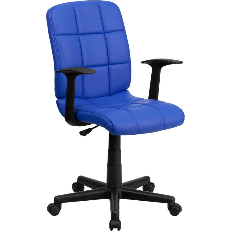  Mid-Back Blue Quilted Vinyl Swivel Task Office Chair With Arms By Flash Furniture 