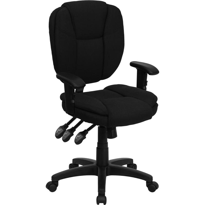  Mid-Back Black Fabric Multifunction Swivel Ergonomic Task Office Chair With Pillow Top Cushioning And Arms By Flash Furniture 