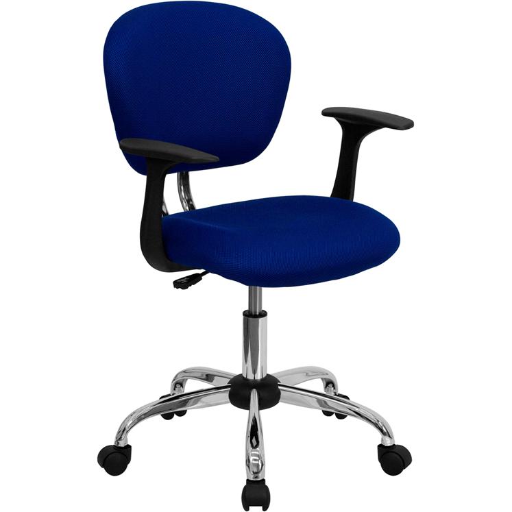  Mid-Back Blue Mesh Padded Swivel Task Office Chair With Chrome Base And Arms By Flash Furniture 