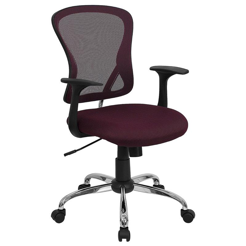  Mid-Back Burgundy Mesh Swivel Task Office Chair With Chrome Base And Arms By Flash Furniture 