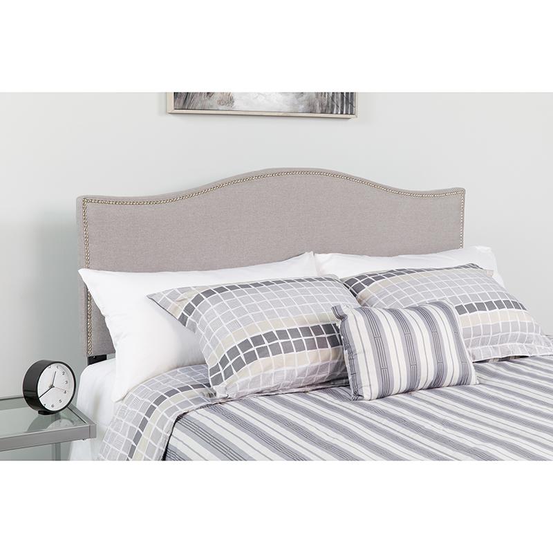  Lexington Upholstered Full Size Headboard With Accent Nail Trim In Light Gray Fabric By Flash Furniture 