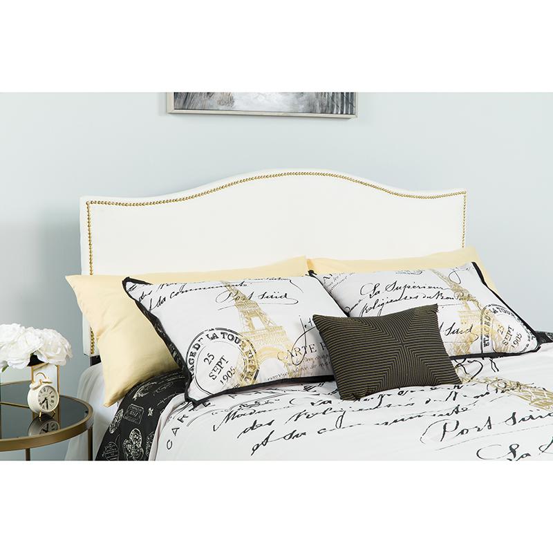  Lexington Upholstered Twin Size Headboard With Accent Nail Trim In White Fabric By Flash Furniture 