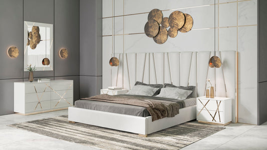 Modrest Eldora - Glam Beige Velvet and Brushed Brass Bed