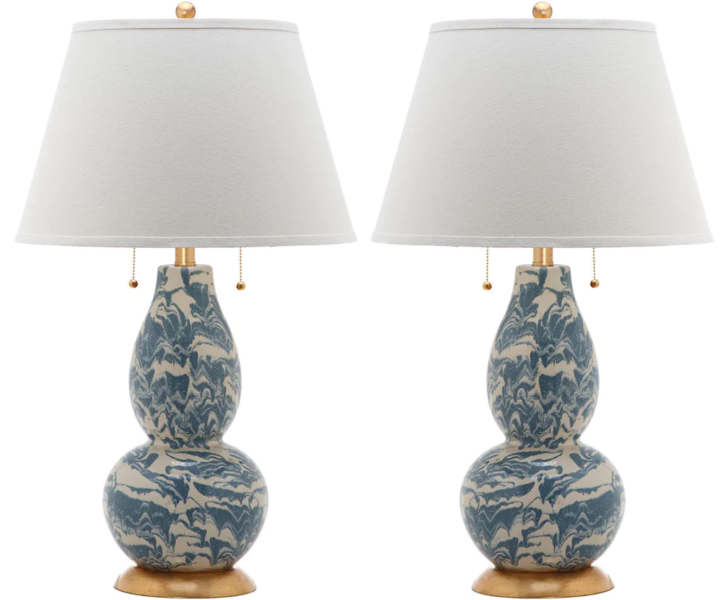 Set of 2 Light Blue Safavieh Color Swirls 28-Inch H Glass Table Lamps