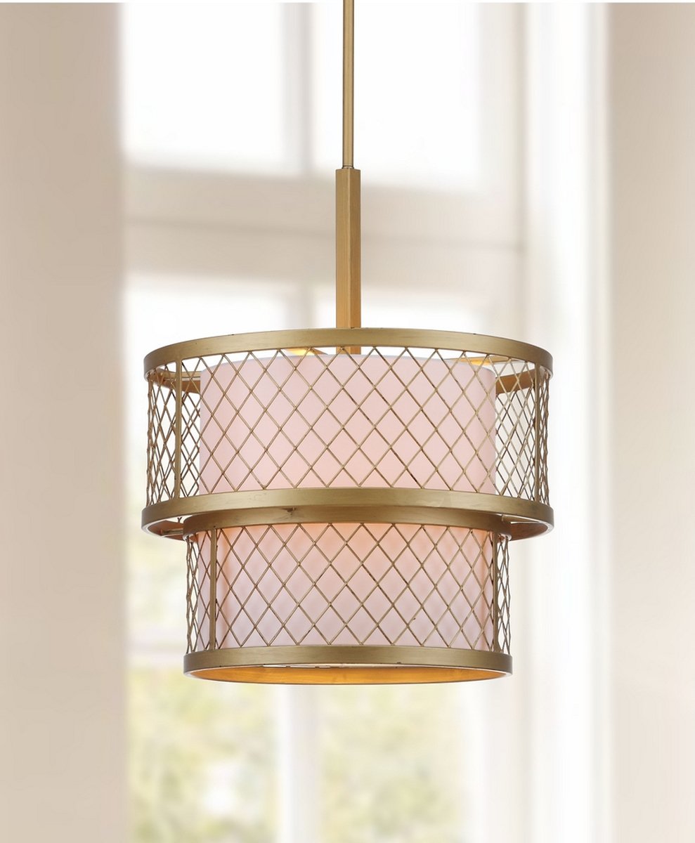  Safavieh Evie Antique 6 Light Gold 17-Inch Dia Mesh Adjustable Pendant - Antique Gold 