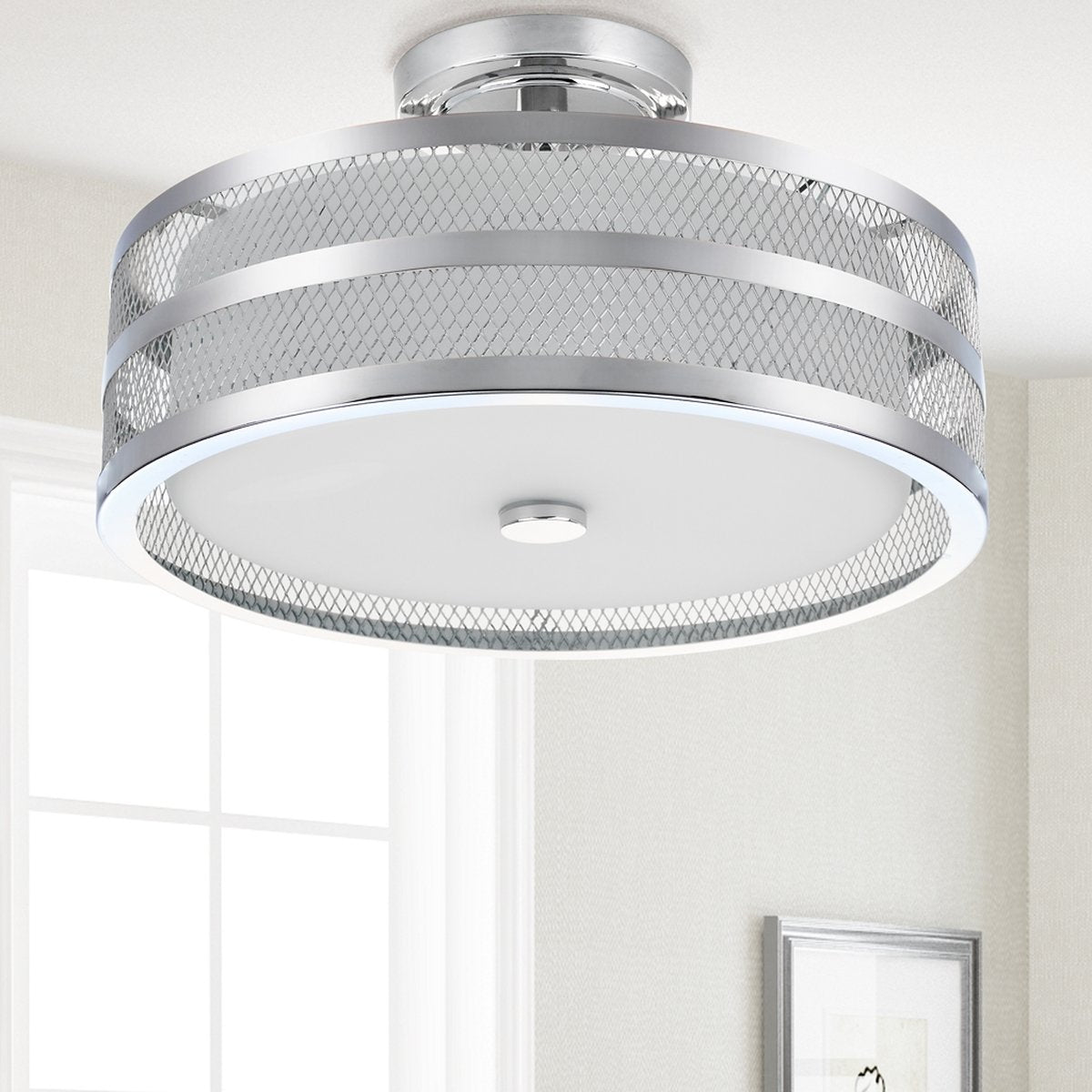  Safavieh Greta 3 Light Chrome 15.75-Inch Dia Veil Semi Flush - Chrome 