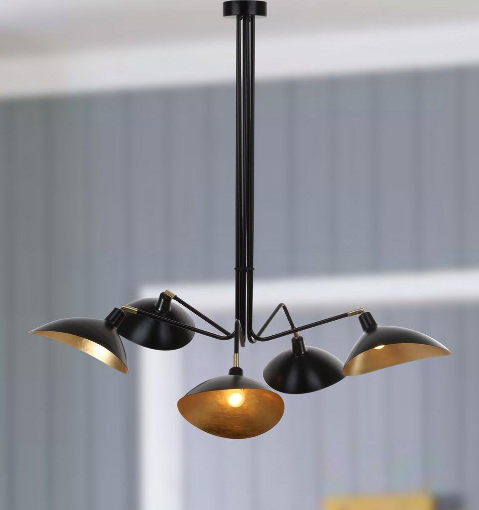  Safavieh Lettie 5 Light Gold Leaf Detail 49 Inch Dia Pendant - Black 