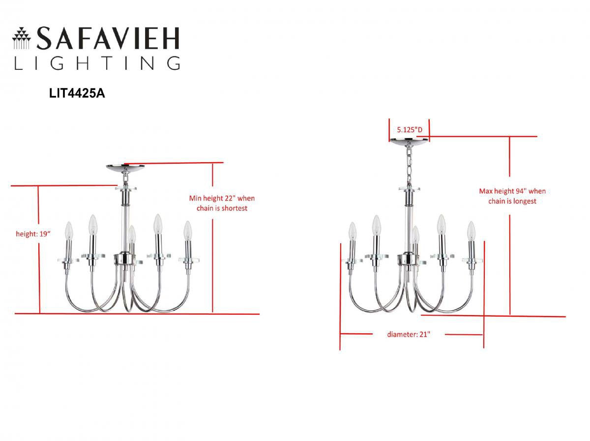  Safavieh Sharon 5 Light Chrome 21-Inch Dia Adjustable Chandelier - Chrome 