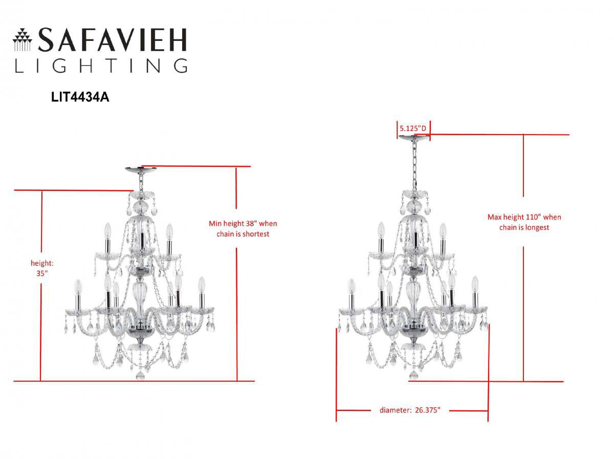  Safavieh Aura 9 Light 26-Inchdia Adjustable Beaded Chandelier - Chrome 