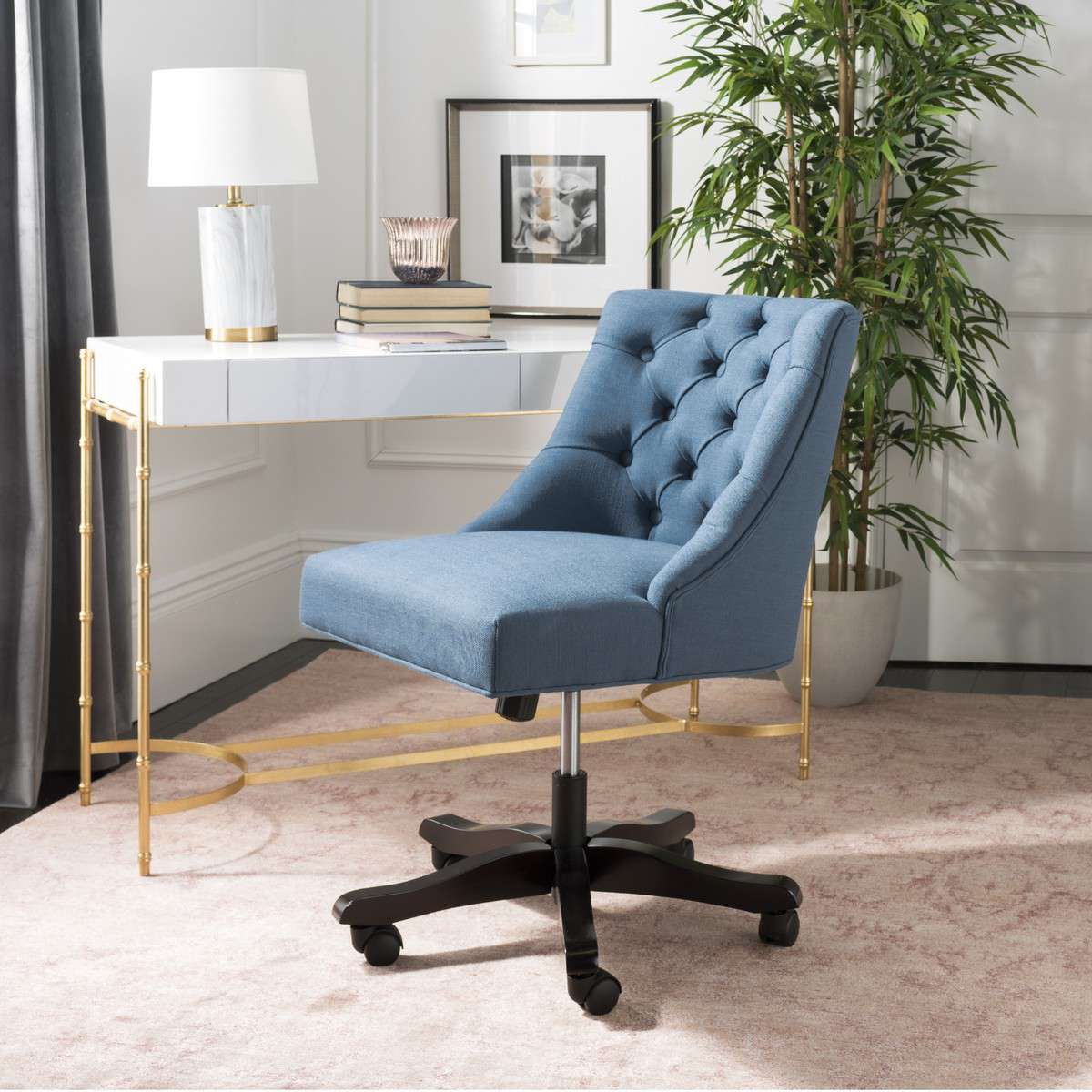  Safavieh Soho Tufted Linen Swivel Desk Chair - Navy 