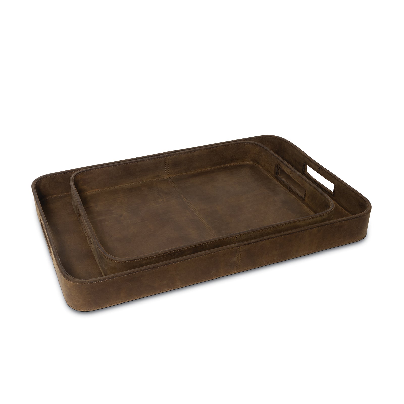  Derby Rectangle Leather Tray Set Brown By Regina Andrew 