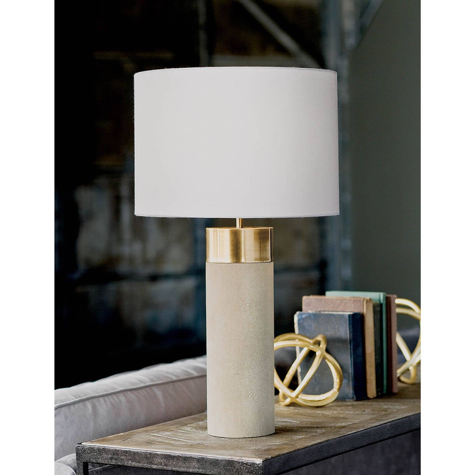  Harlow Ivory Gray Shagreen Cylinder Table Lamp By Regina Andrew 