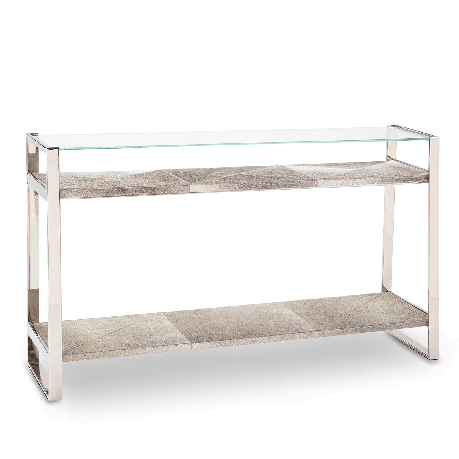  Andres Hair on Hide Console Large Polished Nickel By Regina Andrew 