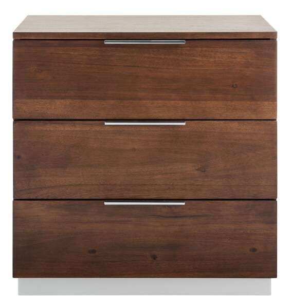  Safavieh Brylin 3 Drawer Nightstand - Walnut 