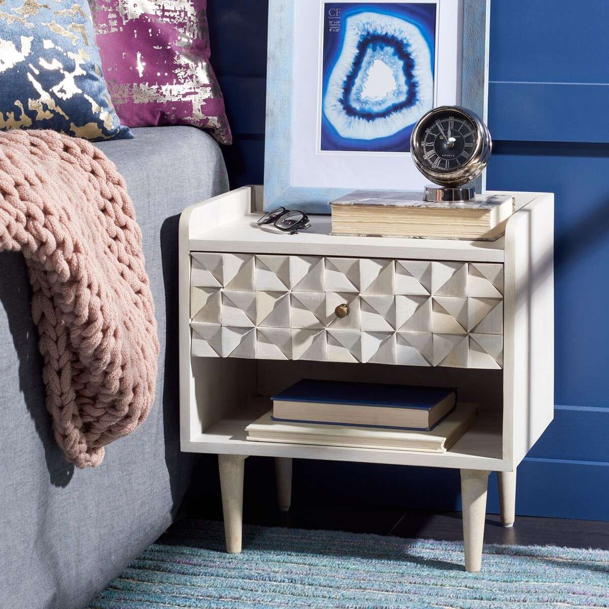  Safavieh Zinnia Nightstand - White Wash With Brass 