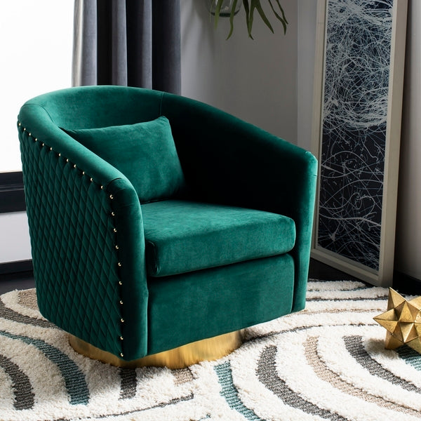  Safavieh Clara Quilted Swivel Tub Chair - Emerald 