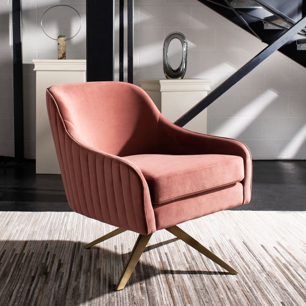  Safavieh Leyla Swivel Velvet Chair - Dusty Rose 