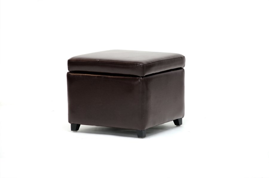  Baxton Studio Dark Brown Faux Leather Small Storage Cube Ottoman 