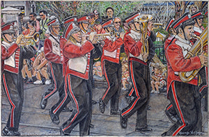 Lutheran West High School Marching Band - Colored Pencil Artwork by George Hoffman