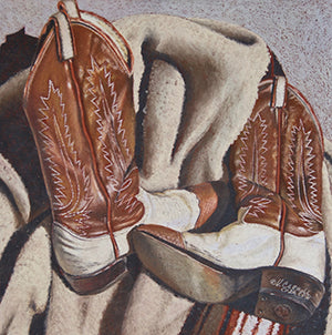 Boots and Blanket - Colored Pencil Artwork by Virginia Carroll