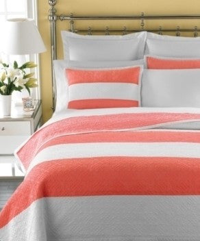 Martha Stewart Bandeau Stripe Coral Reef Reversible Twin Bed Quilt
