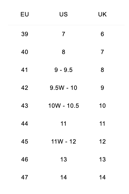 size chart converse x cdg