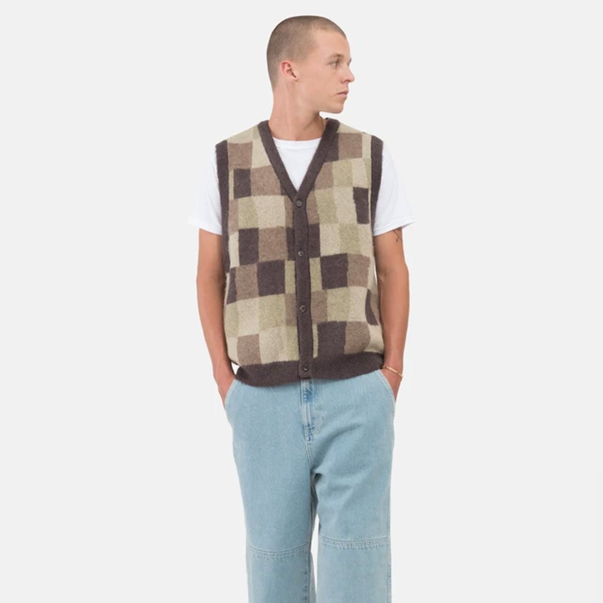 Stussy Womens Wobbly Check Sweater Vest 'Brown'