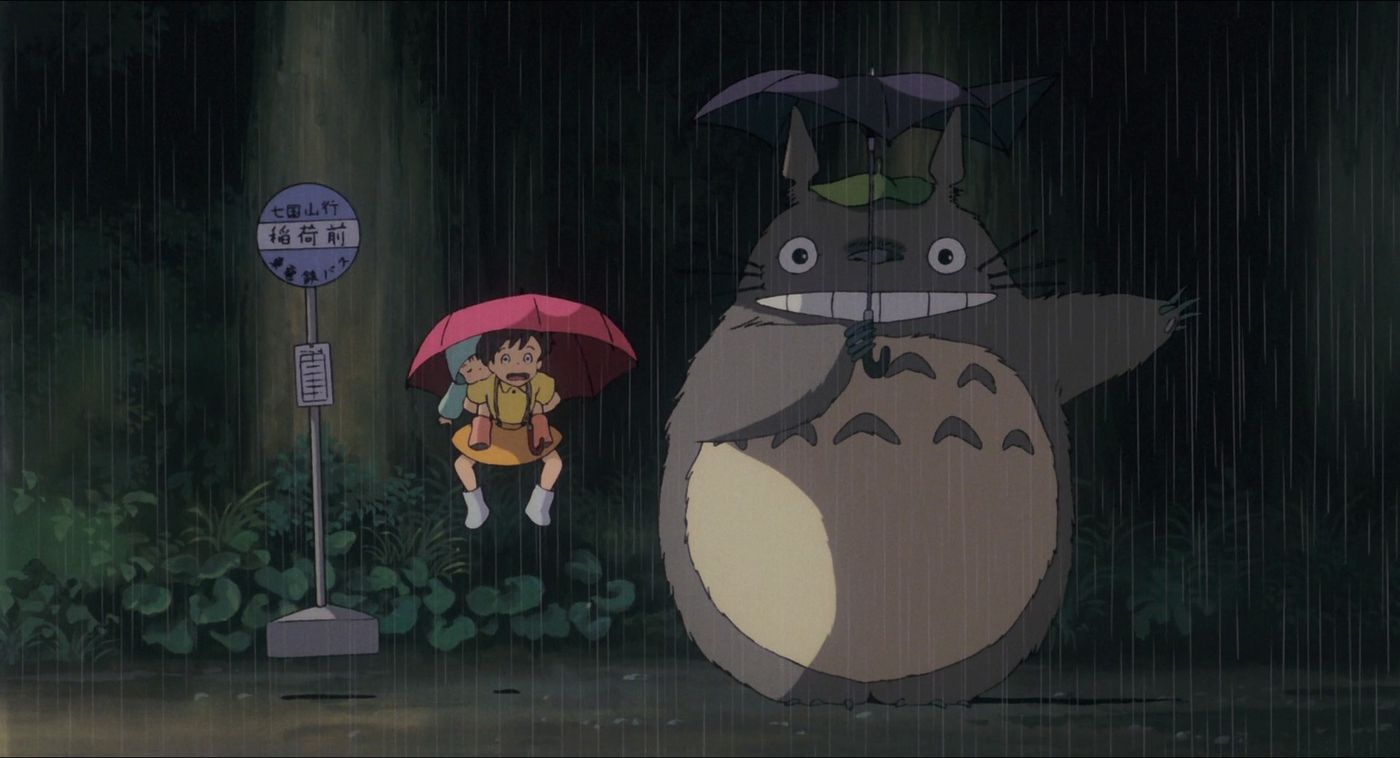 Mon voisin Totoro Bus Scene - Iconic Studio Ghibli Anime Film, les sœurs tentent de rencontrer le bus de leur père pendant un orage