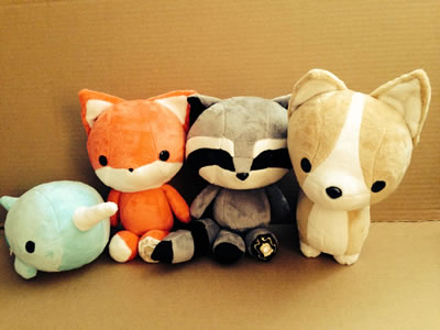 Cute Kawaii Animal Plush Dolls Corgi Narwal Racoon Fox