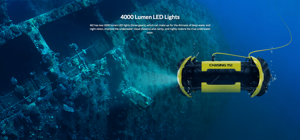Chasing M2 underwater ROV drone lights