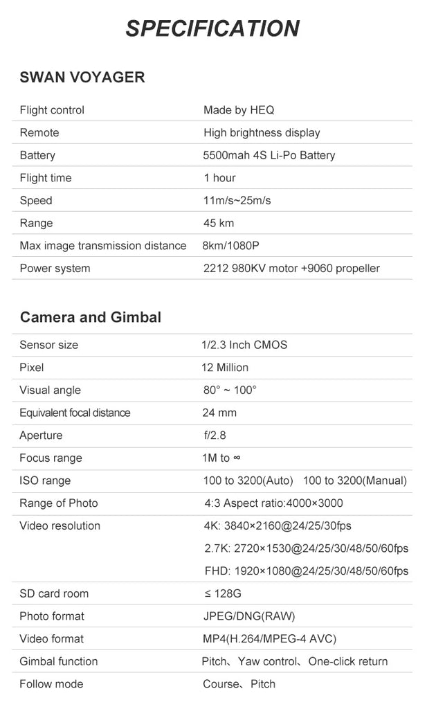 Swan Voyager Base Platform specs