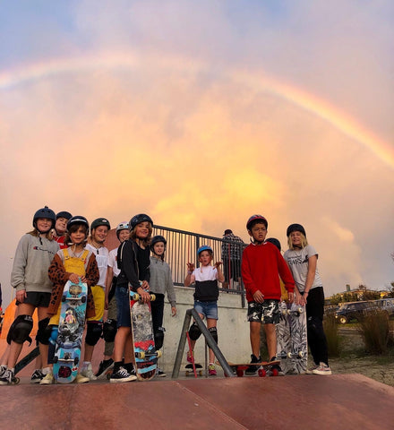 rainbow above skaters Auckland