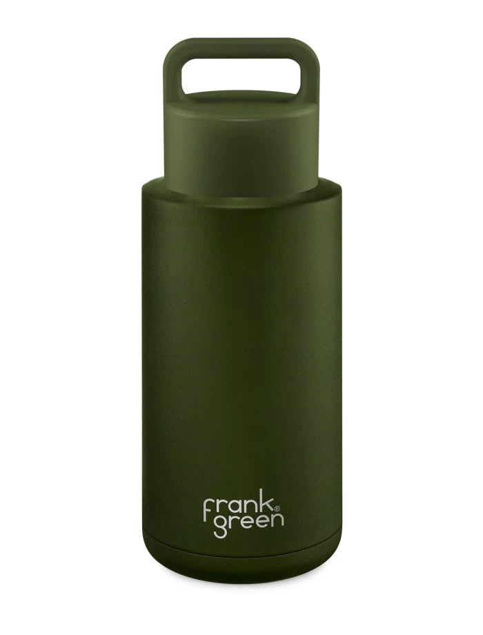 Frank Green Khaki Ceramic Reusable Bottle (Grip Finish) with Grip Lid - 1,000ml (34oz)