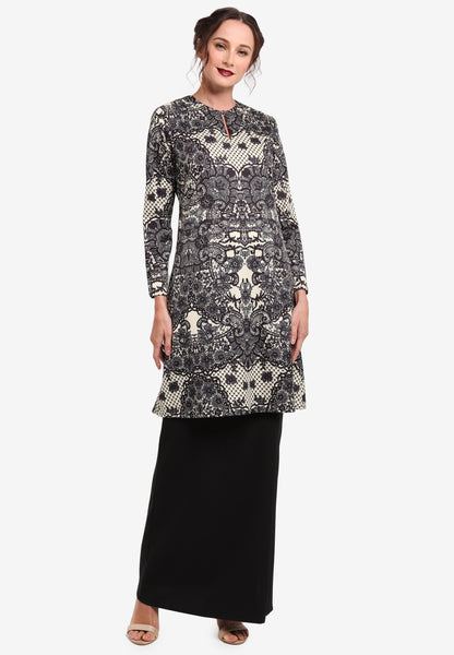 PARIS PRINTED LACE BAJU  KURUNG  MODERN  TOP BLACK EMEL 