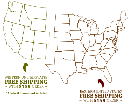 Map of the United States showing our free shipping offers