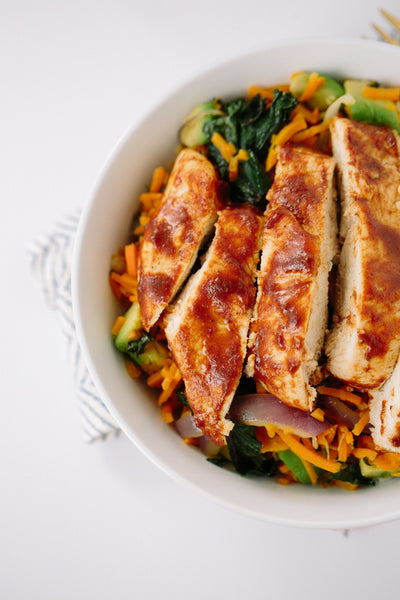 chicken sweet potato rice bowl