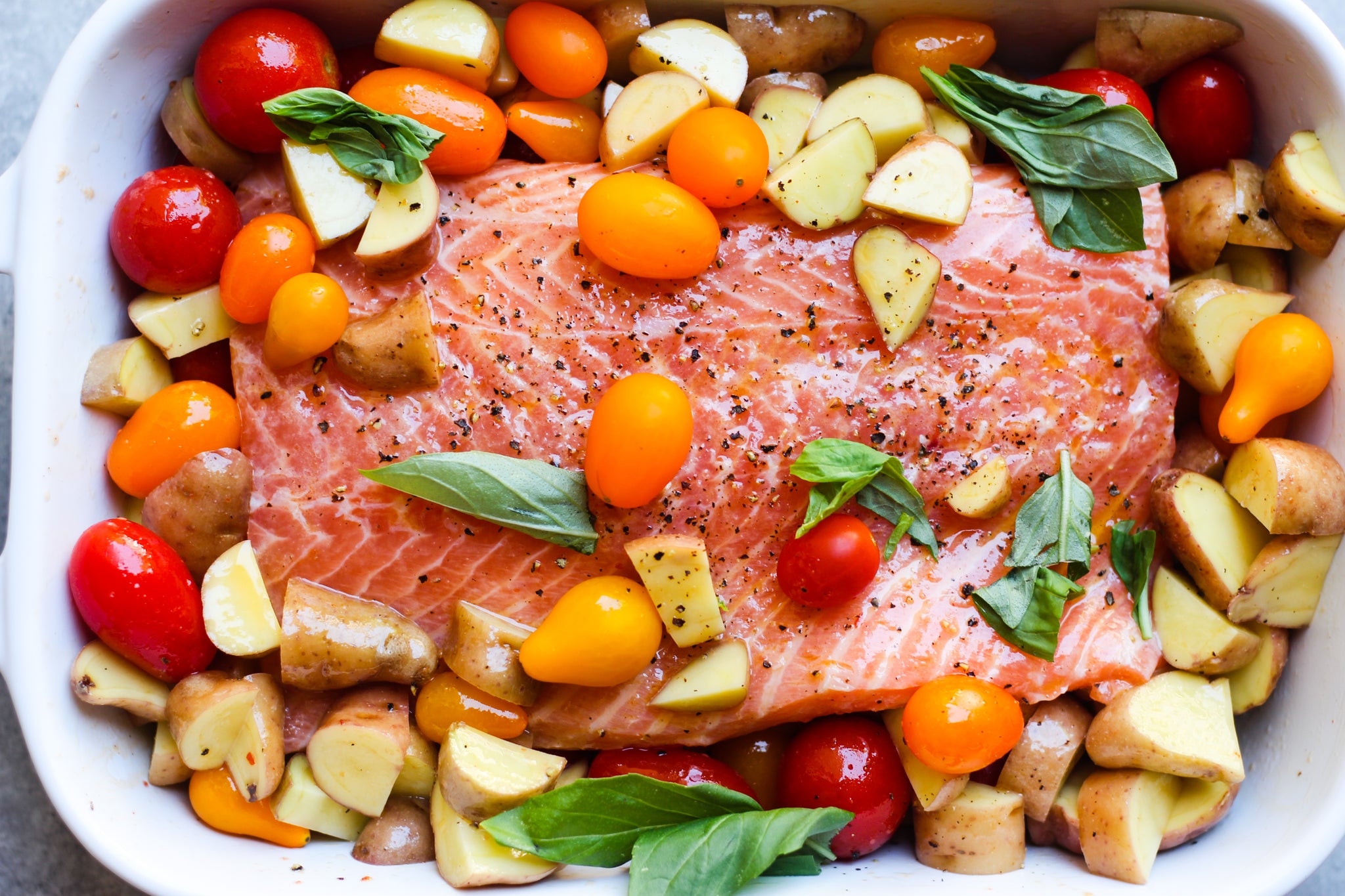 Spicy Roasted Salmon with Summer Tomatoes